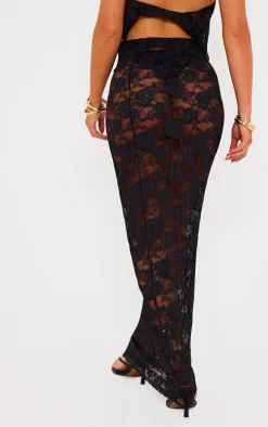 Black Stretch Lace Maxi Skirt