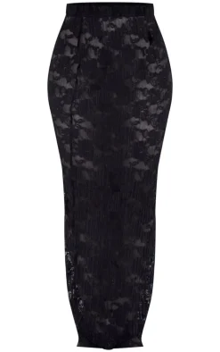 Black Stretch Lace Maxi Skirt