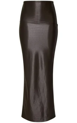 Black Stretch Satin Split Side Maxi Skirt