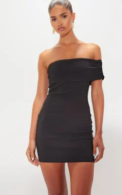 Black Stretch Shoulder One Sleeve Mini Dress