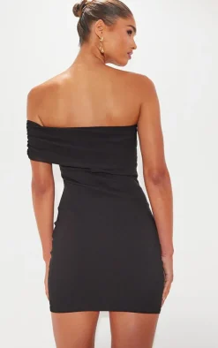 Black Stretch Shoulder One Sleeve Mini Dress