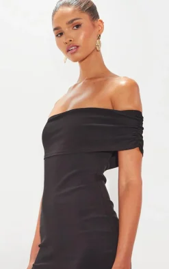Black Stretch Shoulder One Sleeve Mini Dress
