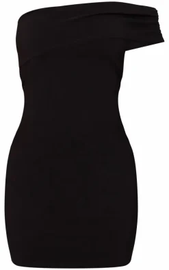 Black Stretch Shoulder One Sleeve Mini Dress