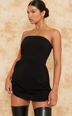 Black Stretch Woven Bandeau Shift Dress