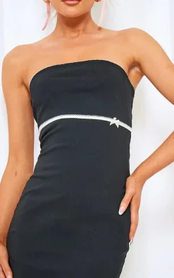 Black Stretch Woven Bandeau Bow Binding Maxi Dress