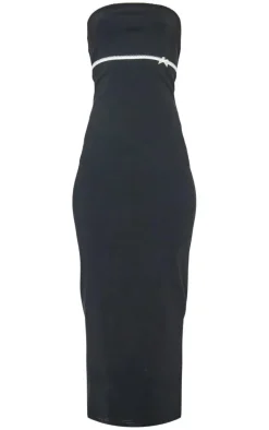 Black Stretch Woven Bandeau Bow Binding Maxi Dress