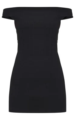 Black Stretch Woven Bardot Bodycon Dress