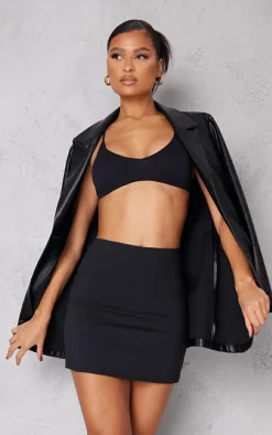 Black Stretch Woven Basic High Rise Micro Mini Skirt