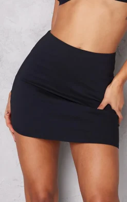 Black Stretch Woven Basic High Rise Micro Mini Skirt