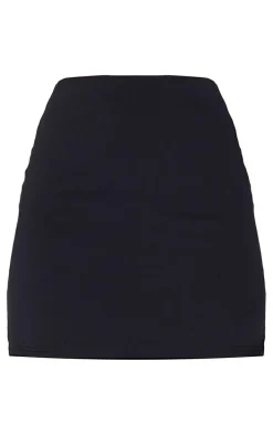 Black Stretch Woven Basic High Rise Micro Mini Skirt