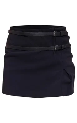 Black Stretch Woven Belt Detail Skort