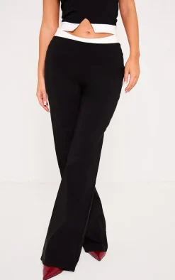 Black Stretch Woven Contrast Wide Leg Pants