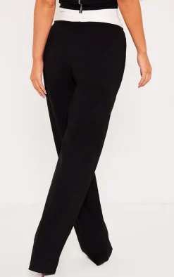 Black Stretch Woven Contrast Wide Leg Pants