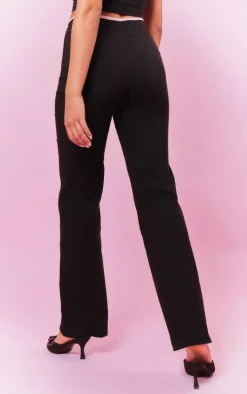 Black Stretch Woven Contrast Binding Bow Detail Low Rise Pants