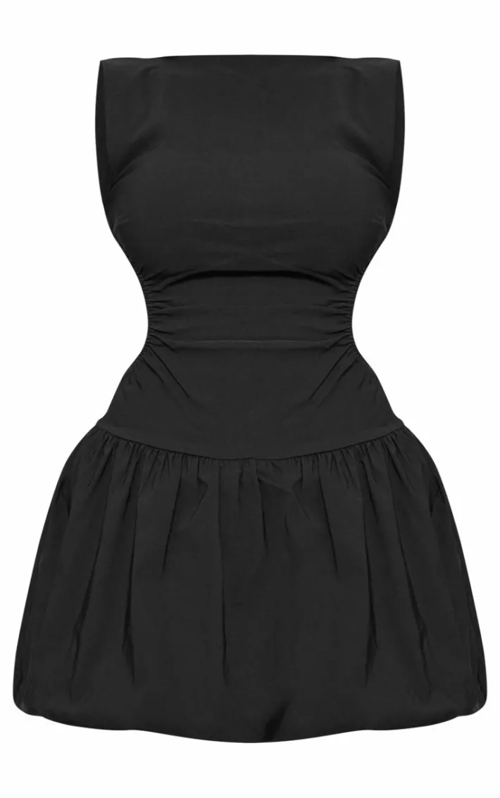Black Stretch Woven Cut Out Backless Shift Dress