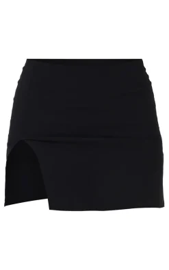 Black Stretch Woven Extreme Split Hem Micro Mini Skirt