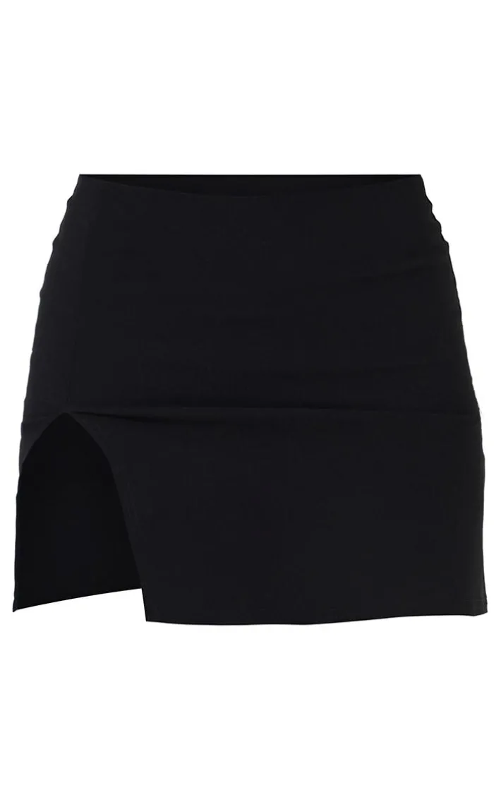 Black Stretch Woven Extreme Split Hem Micro Mini Skirt