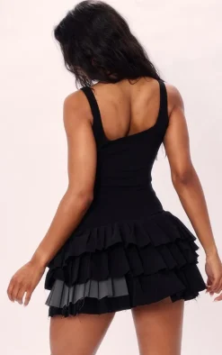 Black Stretch Woven Extreme Pleated Shift Dress