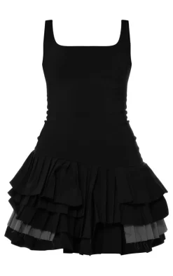 Black Stretch Woven Extreme Pleated Shift Dress