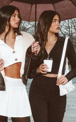 Black Stretch Woven Fitted Split Hem Shirt