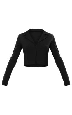 Black Stretch Woven Fitted Split Hem Shirt