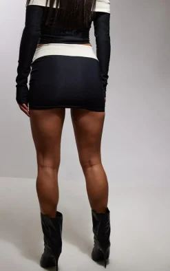 Black Stretch Woven Fold Over Detail Micro Mini Skirt