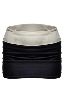 Black Stretch Woven Fold Over Detail Micro Mini Skirt