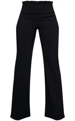 Black Stretch Woven Lace Hem Detail Pants