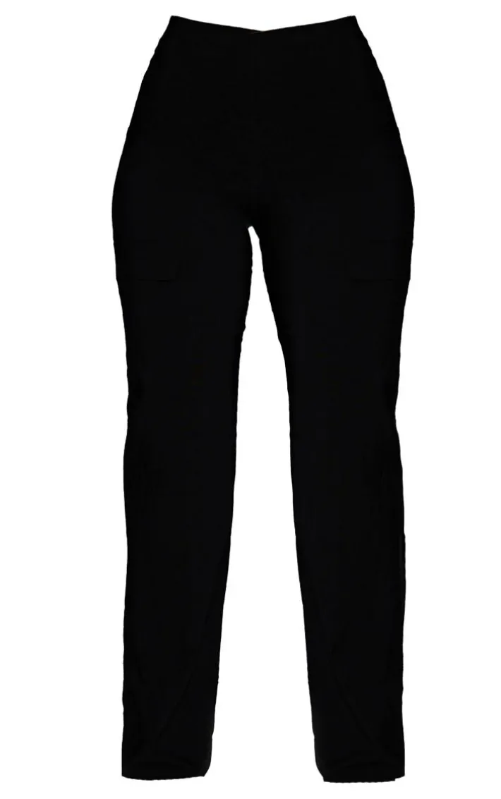Black Stretch Woven Low Rise Cargo Pants