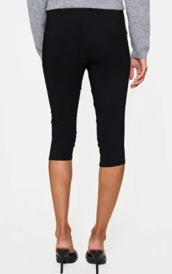 Black Stretch Woven Low Rise Belted Capri Pants