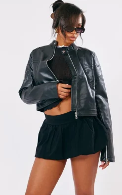 Black Stretch Woven Micro Mini Puffball Skirt