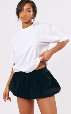 Black Stretch Woven Micro Mini Puffball Skirt