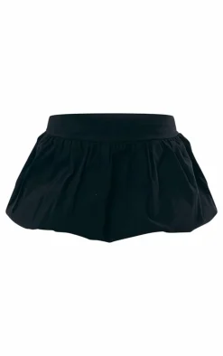 Black Stretch Woven Micro Mini Puffball Skirt