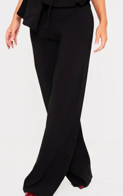 Black Stretch Woven Mid Rise Wide Leg Pants