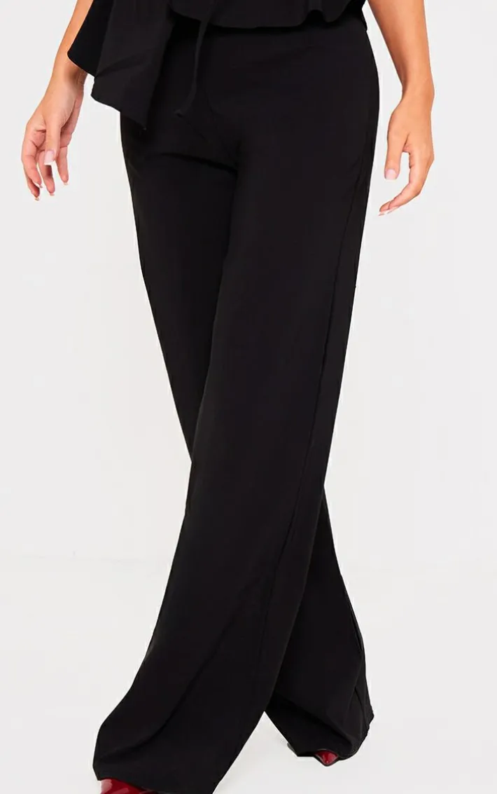 Black Stretch Woven Mid Rise Wide Leg Pants