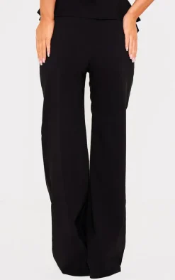 Black Stretch Woven Mid Rise Wide Leg Pants