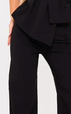 Black Stretch Woven Mid Rise Wide Leg Pants