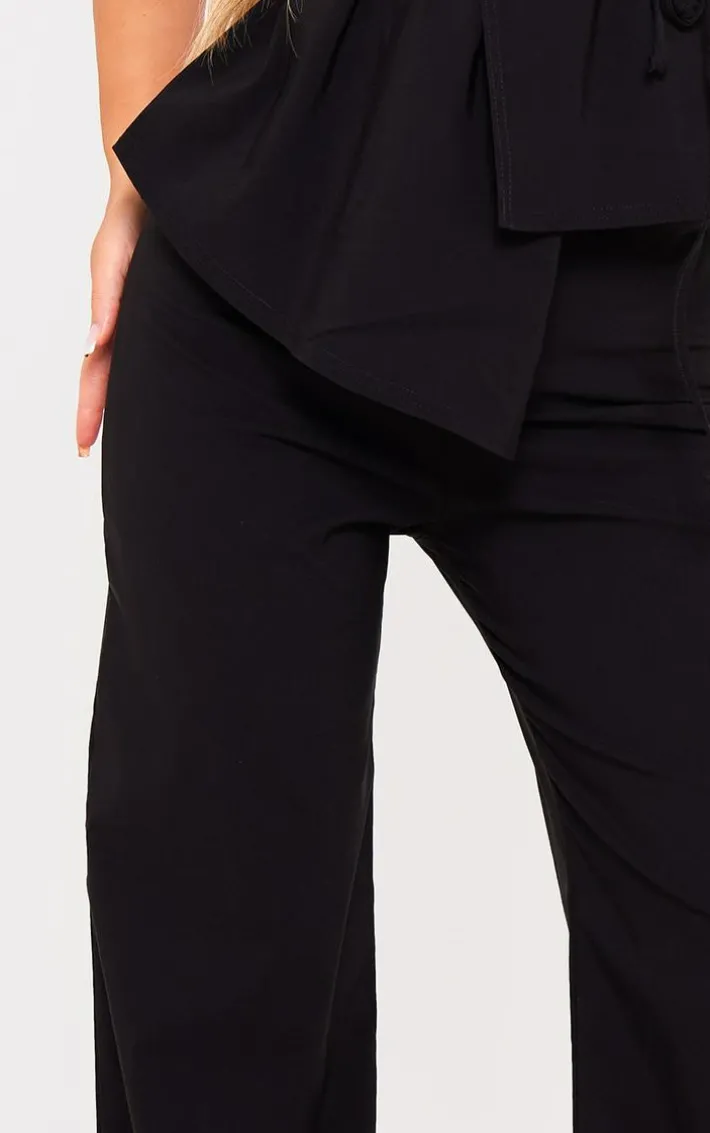 Black Stretch Woven Mid Rise Wide Leg Pants