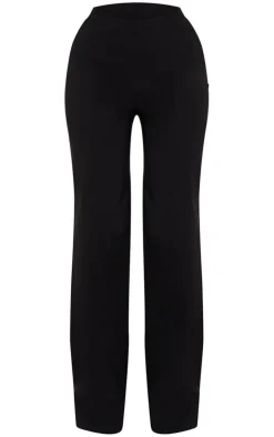 Black Stretch Woven Mid Rise Wide Leg Pants