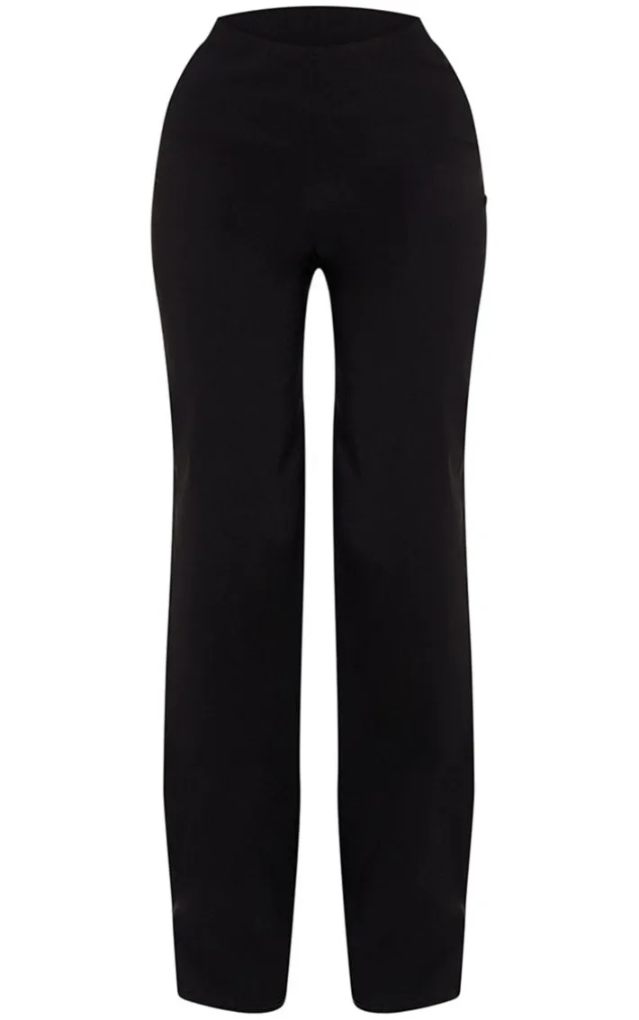 Black Stretch Woven Mid Rise Wide Leg Pants