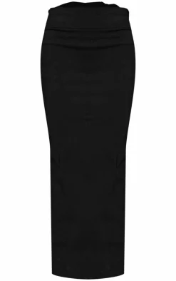 Black Stretch Woven Oversized Bow Detail Maxi Skirt