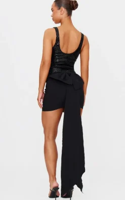 Black Stretch Woven Oversized Bow Detail Mini Skirt