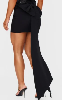 Black Stretch Woven Oversized Bow Detail Mini Skirt