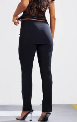 Black Stretch Woven Peplum Skirt Pants