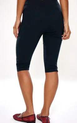 Black Stretch Woven Placket Detail Capri's