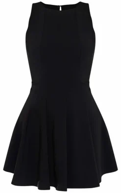 Black Stretch Woven Racer Pleated Shift Dress