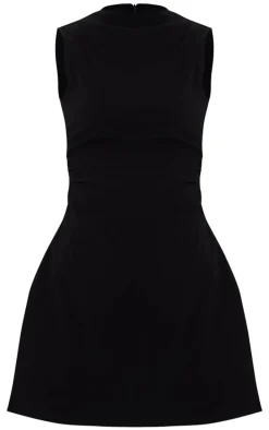 Black Stretch Woven Ruched Detail Bodycon Dress