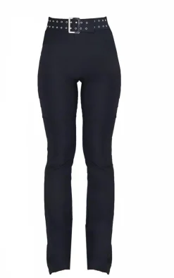 Black Stretch Woven 90's Belted Flared Pants