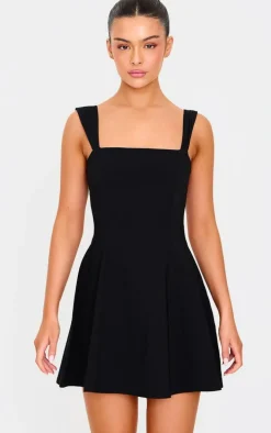 Black Stretch Woven Shift Dress
