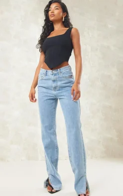 Black Stretch Woven Square Neck Corset Top